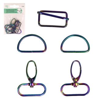 Taschenbeschlag-Set in bunt schillernder Regenbogen-Optik, 5 Teile